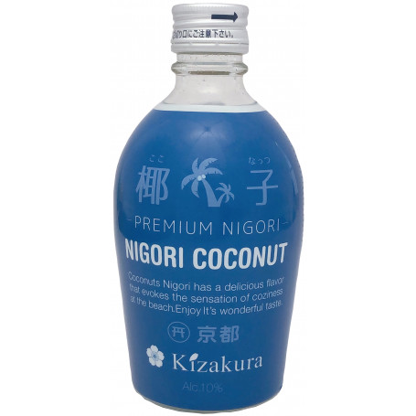 Kizakura Nigori Coconut 300ml - Grovfiltreret 'Fusion Sake' fra verdensberømte Kizakura, tilsat kokos smag. Utroligt velbalanceret syre og sødme og en let, frisk smag af kokosnød.