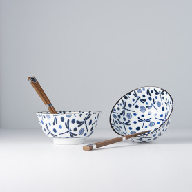 Serveringssæt Japansk Keramik Sæt 2 Skåle Med Spisepinde 15cm Guldsmede VHRW0008
