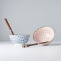Serveringssæt Japansk Keramik Sæt 2 Skåle Med Spisepinde 15cm Asanoha VHC7582