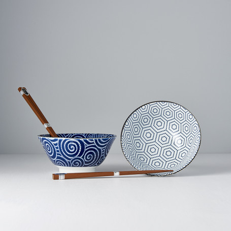 Serveringssæt Japansk Keramik Sæt 2 Skåle Med Spisepinde 15cm Uzumaki VHC6886