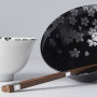 Serveringssæt Japansk Keramik Sæt 2 Skåle Med Spisepinde 15cm Sølv Sakura VHC3268