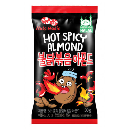 STOP MADSPILD (BEDST FØR 30/11/24) - Nuts Holic Hot & Spicy Almonds 30g - Ristede mandler af høj kvalitet krydret med et lækkert overtræk fra rød peber i denne super cute indpakning fra Sydkorea.