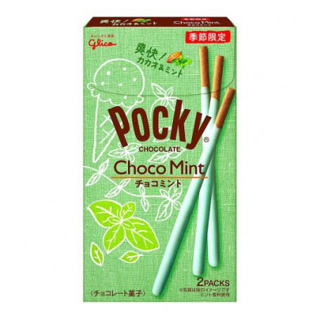 Pocky Choco Mint Summer Limited Edition - De velkendte sprøde Pocky kiksestænger med smag af chokolade og mint nu i en helt særlig kiks med to flotte nuancer!