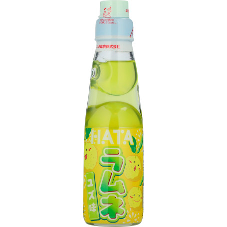 Hatakosen Ramune Yuzu Sodavand 200ml - Japansk sodavand i den klassiske Ramune flaske med glaskugle. Her i en variant med smag af den aromatiske yuzu citrusfrugt.