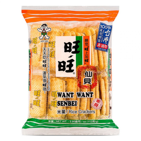 WantWant Original Senbei Crackers 112g - Sprøde, bagte Senbei riskager, der er perfekte sammen med en kop varm grøn te.