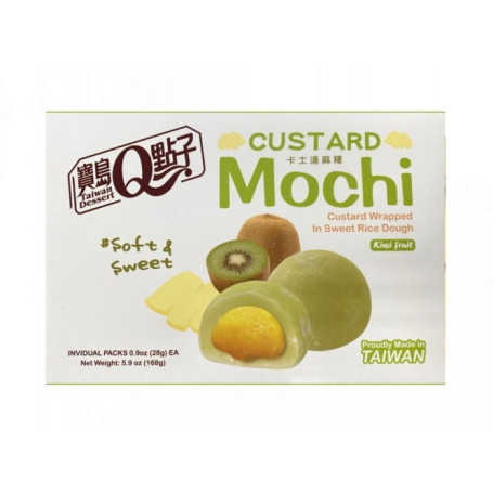 Custard Kiwi Mochi 168g - Blødt mochi-slik fremstillet af klæberis med en lækker midte af forfriskende kiwicreme.