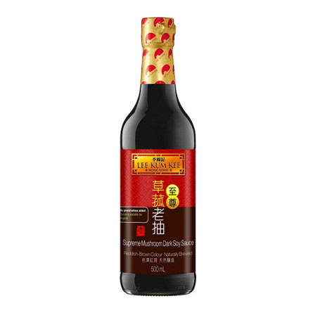 STOP MADSPILD (BEDST FØR 13/08/26) - Lee Kum Kee Mørk Svampe Soja Sauce 500ml - Tilfør dine retter et ekstra skud umami med svampesmag og en flot rødbrun farve med denne sojasauce fra Lee Kum Kee.