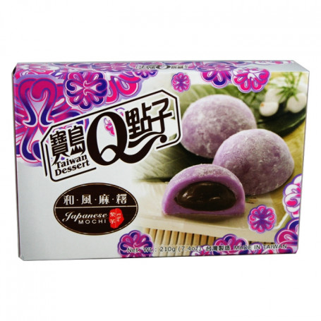 He Fong Ube Mochi 210g - Mochi slik med fyld af sværdbønner og søde lilla kartofler - traditionelt japansk slik lavet på klæberis