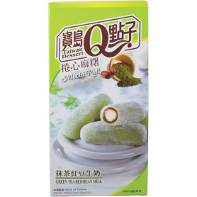 Slik STOP MADSPILD (BEDST FØR 31/08/25) - He Fong Green Tea Red Bean Milk Mochi Roll 150g RN71059-u