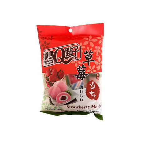 He Fong Strawberry Marshmallow Mochi 120g - Delikat mochi med en chewy overflade, et indvendigt lag af lækker skumfidus og en kerne af blød og sød jordbærpuré - skal bare prøves!
