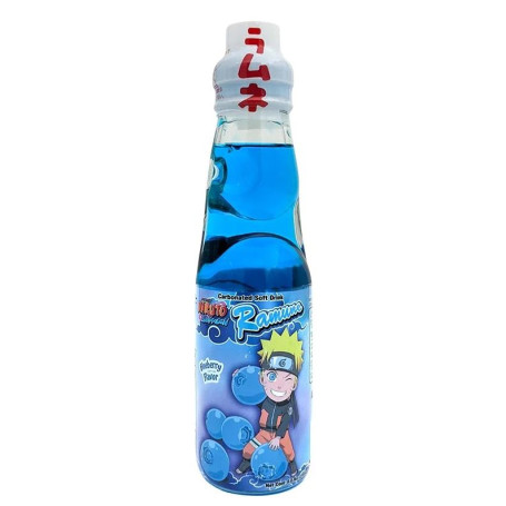 Ramune Naruto Special Edition - Naruto Blåbær Sodavand 200ml - Japansk sodavand med den klassiske glaskugle, som her fås i en variant med blåbær og Naruto Uzumaki! Den skøre ramen-elsker fra den evigpopulære Naruto-serie :D