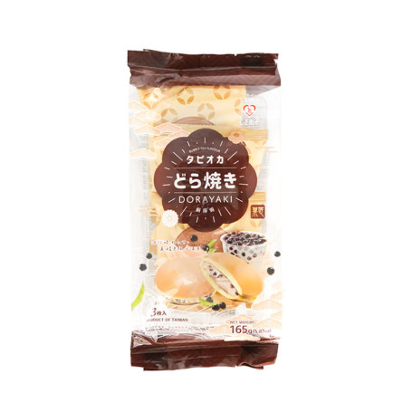 Tokimeki Dorayaki Bubble Tea Pancake 165g - En sjov japansk kage bestående af et lækkert fyld med boba-perler i sirup mellem to bagte pandekager. De er fluffy, glatte og smager dejligt. Pakke med 3 stk.