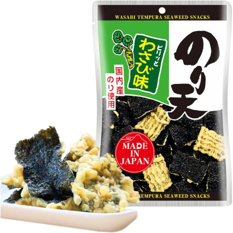 Daiko Noriten Wasabi Tempura Nori Tang Snack - Tempura-stegte og wasabi krydrede tangsnacks der giver et umami-fyldt sprødt bid med et dejligt kick fra wasabi!