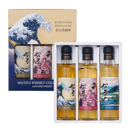 The Matsui 3-pak Tasting Gaveæske 3x20cl - Denne gaveæske indeholder tre forskellige single malts fra Japan: The Matsui The Peated, The Matsui Sakura Cask, og den prisvindende The Matsui Mizunara Cask