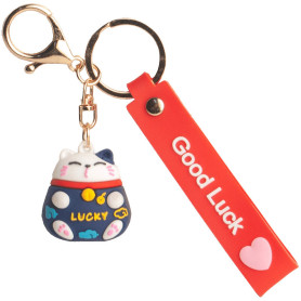 Dekoration Maneki Neko Lykkekat Nøglering Banner Blå 3cm VH01203-BLÅ