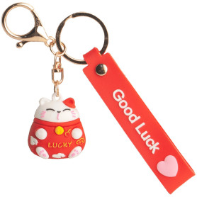 Dekoration Maneki Neko Lykkekat Nøglering Banner Rød 3cm VH01203-RØD
