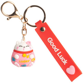 Dekoration Maneki Neko Lykkekat Nøglering Banner Lyserød 3cm VH01203-LYSERØD