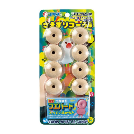 STOP MADSPILD (BEDST FØR 31/07/25) - Coris Fue-Ramune Whistle Candy Cola - Verdens mest nuttede og mest irriterende slik på samme tid! :D Små pakker Ramune slik med cola smag, der kan bruges som fløjte, mens det spises!
