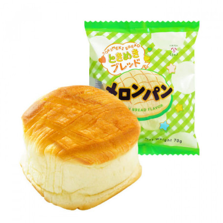 Tokimeki Bread Melon Flavor - Lækker japansk bolle med blød konsistens, flaget struktur og striber af sød melonsirup.