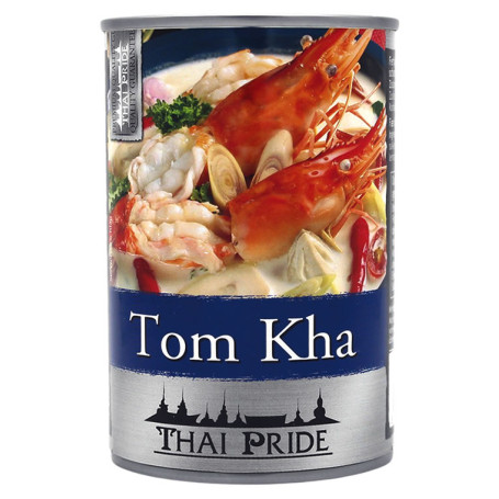 Tom Kha Instant Seafood Soup 400ml - Aromatisk Thai Kokos Suppe - Færdigblandet Tom Kha suppe med kokosmælk, citrongræs, limeblade, galangal og chili. Tilsæt kun rejer og lidt frisk koriander for en autentisk suppeoplevelse!