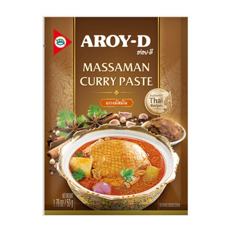 Aroy-D Massaman Curry Paste 50g - Fantastisk smagfuld og aromatisk Massaman karry pasta fra Aroy-D. Her får du fuld smæk på den autentiske thailandske smag af Massaman Curry.